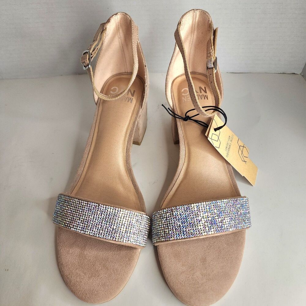 NIB Madden NYC Women's SIZE 8 1/2 Blush Illie City Rhinestone Strappy Sandals
